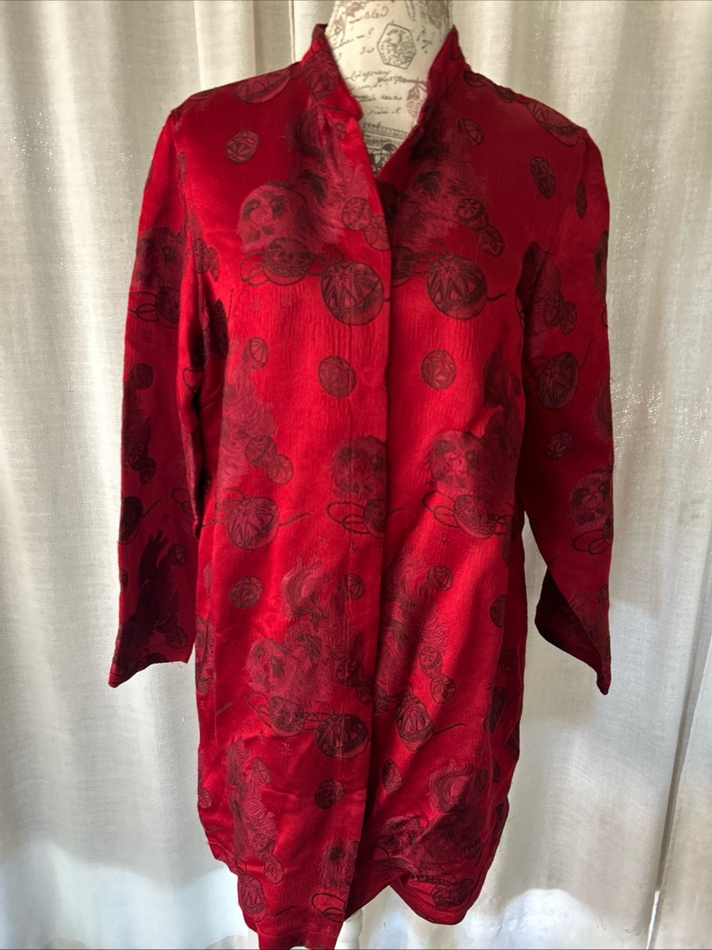 VTG CITRON Santa Monica Silk Tonal Jacquard Kimono Button Jacket Asian Duster